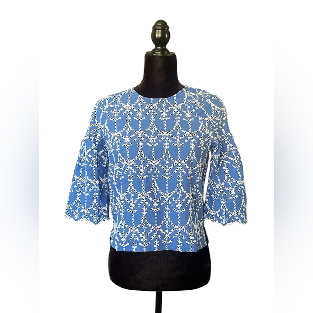 Melloday Women’s 100% Cotton Pullover Blue & White Top Size XSP